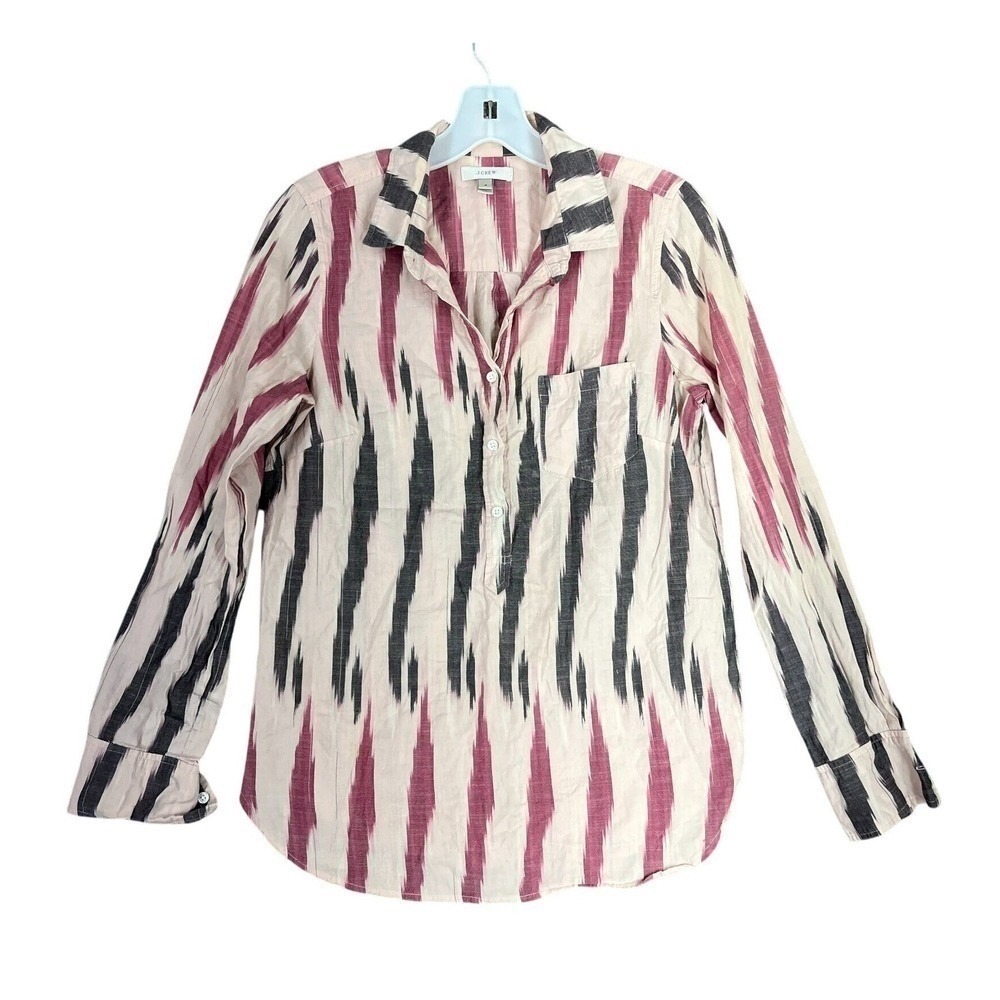J.Crew Popover Shirt Womens 4 Ikat Southwest Print Smocked Boho Blouse